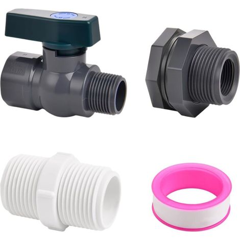 Kit déviateur 3/4" pour baril de pluie en PVC – robinet de baril pluie 3/4 pouces, robinet d'arrêt PVC pour tuyau d'arrosage avec raccord traversant réservoirs d'eau (1/4)