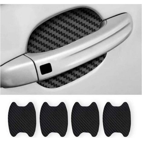 Lot de 4 autocollants anti-rayures pour poignée de porte, fibre de carbone, universel, résistant aux intempéries, pour voiture
