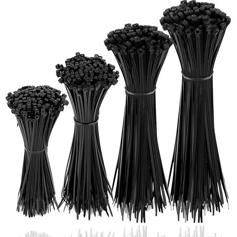 Lot de 500 attaches de câble noires - Courtes et longues - Résistantes à la déchirure et aux UV - Longueurs variées - Pour les loisirs créatifs et l'usage domestique (1/4)