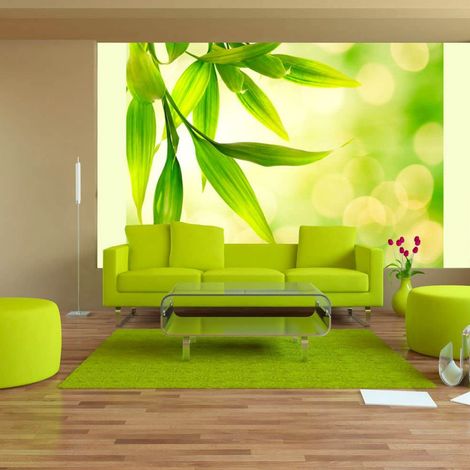 Papier peint feuilles de bambou vert - 250 x 193 cm (1/4)