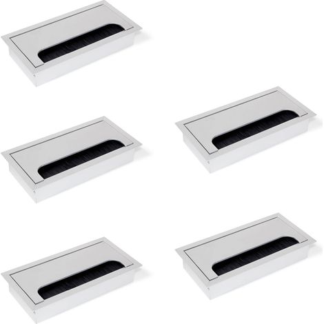 Emuca - Confezione da 5 Passacavi Rettangolari, Anodizzato Opaco, 160x80 mm