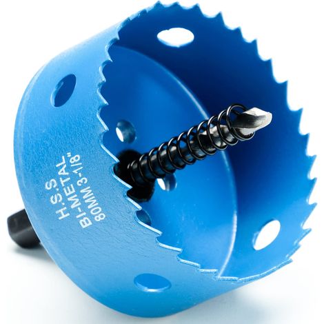 Scie cloche 80 mm en acier rapide HSS M42 bi-métal, fraise à trous avec tige hexagonale et foret pour bois, cloison sèche et tôle métallique, 1 pièce, bleu (1/5)