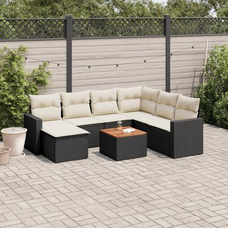 vidaXL Set Divani da Giardino con Cuscini 8 pz Nero in Polyrattan (1/3)