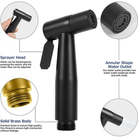 Douchette Toilette,Douchette WC Kit Complet Noir,Kit Douchette WC,Pulvérisateur Pour l'hygiène Personnelle Quotidienne,Pomme de Douche Toilette avec Tuyau, argent brossé MNS (1/4)