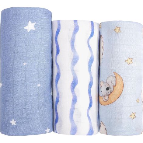 Couvertures d'Emmaillotage 100% Bambou pour Bébé -Bleu (1/5)