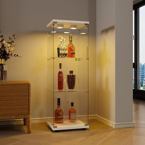 Glasvitrine mit LED, 3 Regale, abschließbare Tür, weiß, 36x42x125 cm (1/5)
