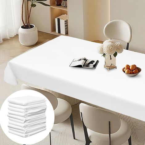 Lot de 10 nappes lavables - 260 cm × 153 cm - Blanc - En 100 % polyester - Avec protection anti-taches - Durable - Résistant aux rayures - Pour salon, salle à manger, balcon, jardin (1/5)