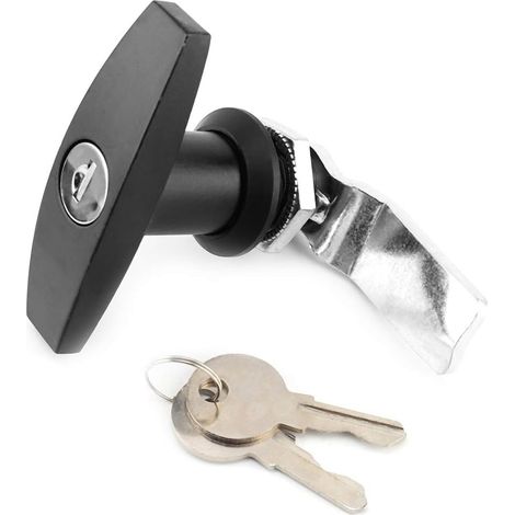 Serrure à poignée en T, fixation arrière Serrure à poignée en T Boîte à outils Serrure de porte de garage avec clés pour auvent de caravane de remorque(noir) (1/5)