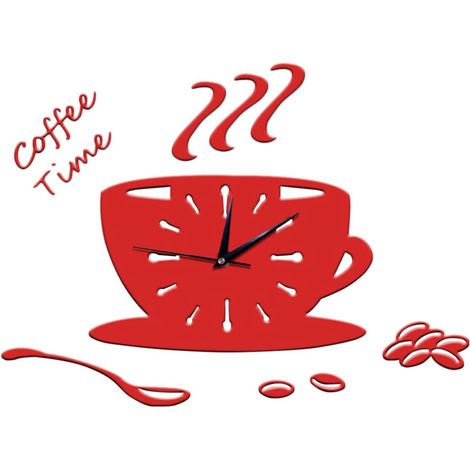 Horloge Murale 3D en Acrylique Rouge Forme Tasse de Café Moderne Silencieuse Décorative Cuisine et Décoration Intérieure Maison Plusieurs Styles (1/5)