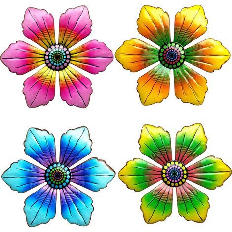 Lot de 4 décorations murales en métal 3D en forme de fleurs, décoration murale, sculptures murales suspendues, ornement mural en métal pour salon, chambre à coucher, jardin (1/5)