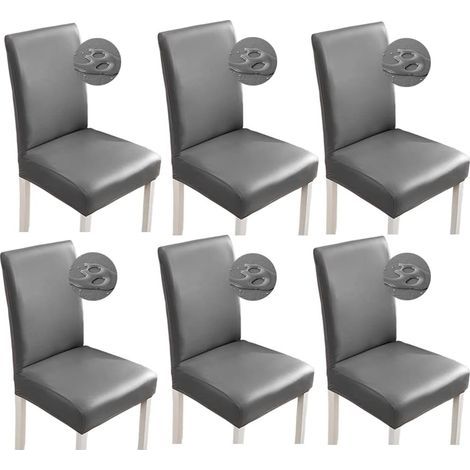 Lot de 6 ( gris) housses de chaise en cuir synthétique imperméables extensibles pour salle à manger Pour maison, bureau, restaurant (1/5)