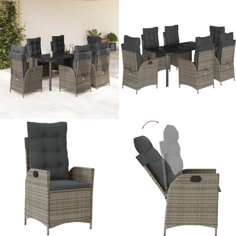 Ensemble à manger de jardin et coussins 7 pcs gris rotin - Chaise de jardin - Table de jardin (1/5)