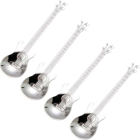 Lot de 4 cuillères à café en acier inoxydable Motif Guitare,Inoxydable Cuilleres pour Café, Ustensile Créatif Set, Dessert Thé, Sucre et Gateau Le thé, Les apéritifs-Fei Yu