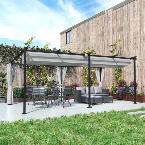 Pergola de jardin 3x6m, coulissante rétractable, parois latérales, UPF30+, gris