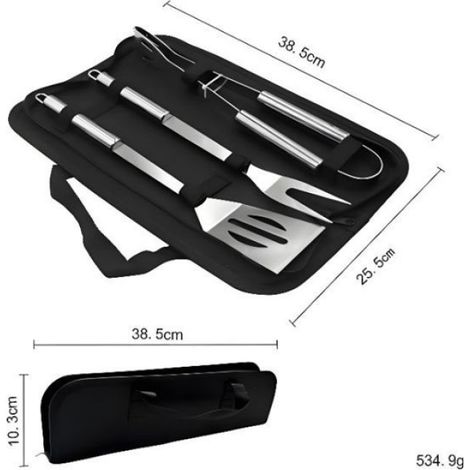 Ustensiles Barbecue - Ensemble Acier Inoxydable 3 Pièces avec Sac Toile - Pour Extérieur Camping Jardin - 34 cm (1/2)