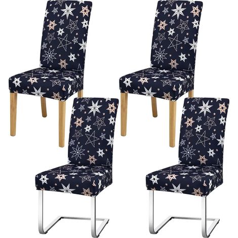 Housse de chaise élastique Noël 4/6 pièces, housse stretch moderne étoilée, habillage universel pour salle à manger, réception et fête, pack de 6 (1/5)