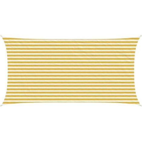 Voile d'ombrage jaune et blanche, 2,5 mètres x 5 mètres, en polyéthylène haute densité. (1/5)