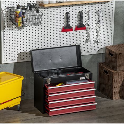 Caja de herramientas 51x22x39.5 cm, 4 cajones con cerradura, asa de transporte, acero negro (1/5)