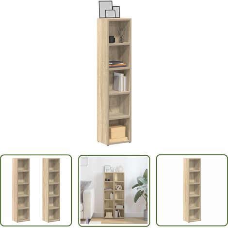 The Living Store Armoires à CD 2 pcs Chêne sonoma 21x16x93,5 cm Aggloméré - Meuble Rangement Cd - Bibliothèque Cd - Étagère Cd - Rangement Multimedia - Mobilier Intérieur (1/5)