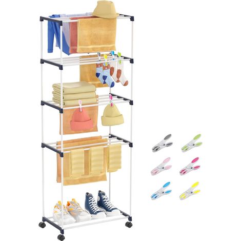 Small Clothes Airer, Freestanding Towel Rack, Space Saving Tower with Wheels, Indoor Drying Rack for Bathrooms, Apartments and Laundry Rooms, 4 Tier (1/5)