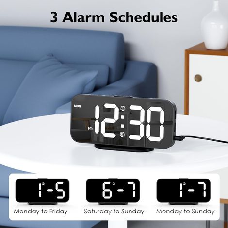 Sveglia digitale Orologio digitale con display a LED Sveglia mattutina con funzione snooze Orologio da comodino con specchio Decorazione per camera da letto Orologio digitale alimentato tramite USB