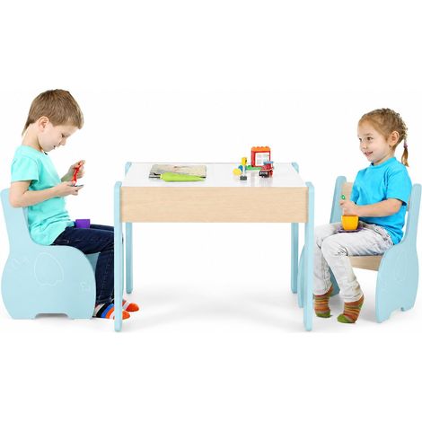 COSTWAY 3 in 1 Set Tavolo e Sedie per Bambini (Blu) (1/5)