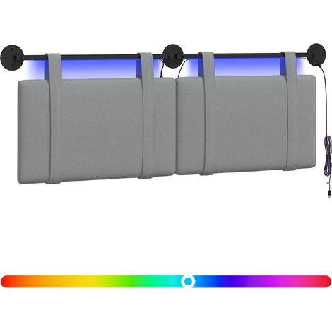 Hängendes Kopfteil Mit LED Licht Hellgrau Stoff vidaXL