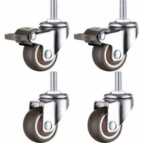 FENOPLASTICA Set mit 4 kleinen Möbelrollen - 25 mm - Weichgummi - M6 x 15 mm - Gewinde (2 Stück mit Bremse) (25 mm) (1/5)