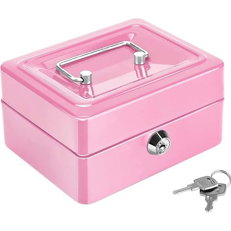 Boîte Sécurité Verrouillable en Acier, Coffre de Sécurité Mini Portable, Mini Coffre-Fort de Sécurité Portable en Acier, Avec 2 Clés, pour Argent en Vrac, Pièces de Monnaie (Rose) (1/5)