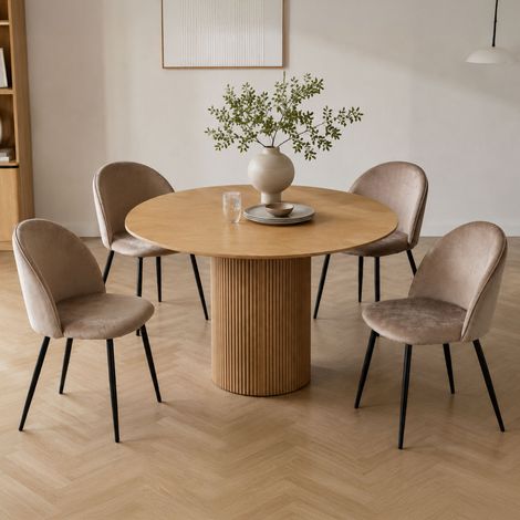Dmora - Set di 4 sedie Stinson, Poltrona rivestita in velluto, Sedia da pranzo imbottita, Seduta per riunioni, 51x54h82 cm, Grigio, con imballo rinforzato (1/5)