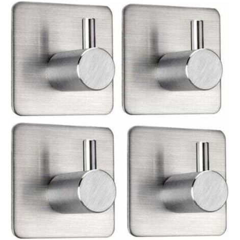 Towel hooks, self-adhesive towel rack, no-drilling towel hooks, wall-mounted coat hooks, 4 stainless steel hooks, load capacity up to 8kg, suitable for bathrooms (1/4)