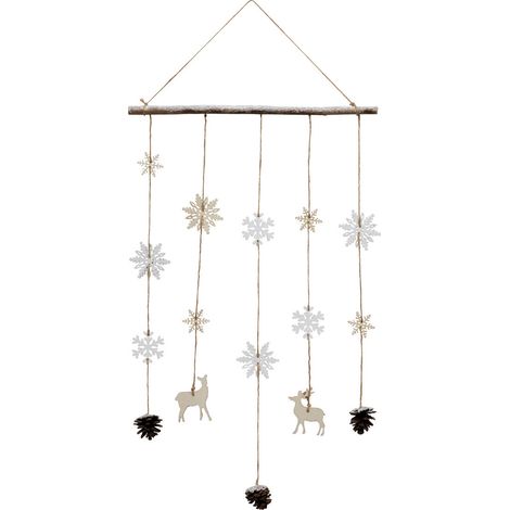 Suspension de Noël déco Flocon Pomme de pin et Renne en Bois H 70 cm - Feeric Christmas (1/4)