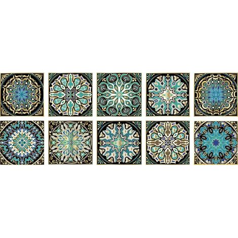 Juego de 10 pegatinas autoadhesivas para azulejos 20 x 20 cm, pegatinas azulejos PVC impermeables, papel tapiz decorativo pared resistente aceite (1/5)