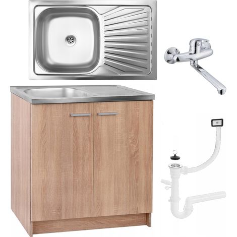 Meuble de cuisine 80 cm - Chêne Sonoma - Avec évier et robinet - Ensemble complet et pratique