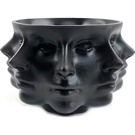Abstrakte Blumentopfform in Form eines facettenreichen menschlichen Gesichts, schwarz (1/5)