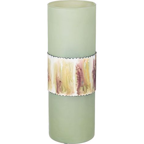Grand Vase cylindrique décoratif en Verre - Vase à Fleurs - Vase de Table - Vase décoratif pour Le Salon - Couleur : Vert Mat - Hauteur : 35,5 cm (1/2)