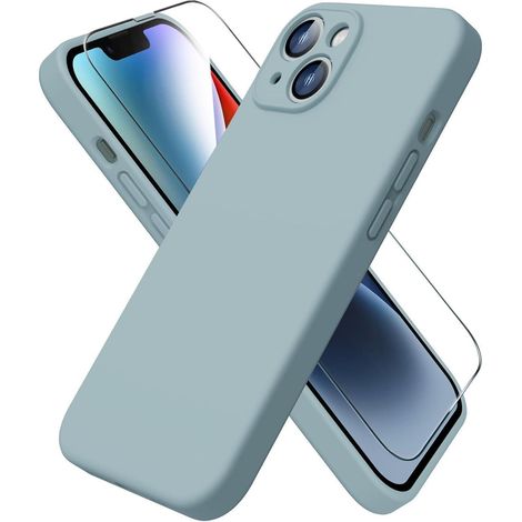 Handyhülle iPhone 14 Folie Silikon Microfaser stoßfest Minzgrün (1/5)