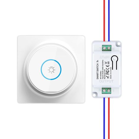 Va et Vient Sans Fil, Interrupteur Sans Fil Sans Pile, RF433 Kit Interrupteur Connecté à rebond Télécommande Émetteur-Récepteur 240V 10A (1 Interrupteur 1 Récepteur) (1/5)