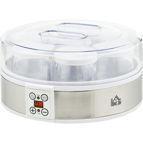 Yogurtiera 1,5 Litri 7 Vasetti 20W  24x24x13 cm in Acciaio Inox e Plastica Bianca (1/5)