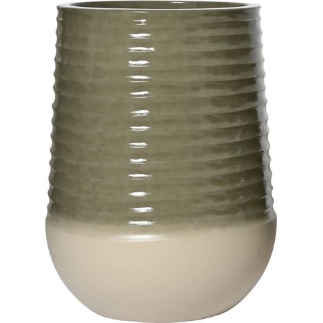 Kaemingk Pflanzgefäß/Vase Jamie L schlank geriffelt Grün & Weiß Ø 53 cm 69,5 cm - Kunststoff