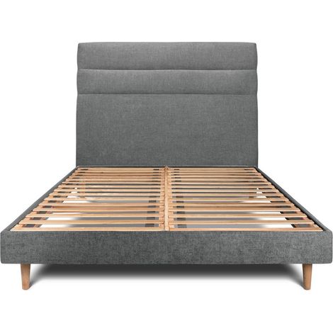 Lit 150x200cm avec tête de lit lignes tissu et sommier kit gris anthracite - Hauteur totale : 29cm (1/5)