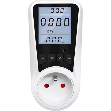 Electric Meter Plug with 7 Modes, Max. 3680W, Wattmeter Energy Meter Plug, Energy Meter with LCD Display for Energy Saving – White (1/5)