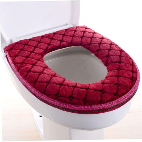 WC-Sitzbezug – 1 Stück – Plüsch – Reißverschluss – Winterrot – 23,5 x 19 x 6 cm (1/5)