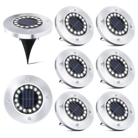 8 Lampes solaires LED extérieur 16 LED, spots encastrables étanches IP65 pour jardin, terrasse et chemin (1/5)