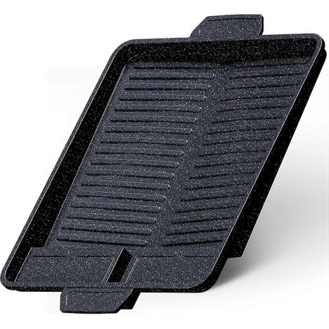 Grillplatten-Erhöhung für Gasherde, antihaftbeschichtete Grillpfanne für Campingkocher, Plancha für BBQ, Camping und Gasgrill, 32 x 26 cm, Schwarz, Material: Aluminium (1/4)