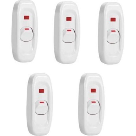 Interrupteur d'éclairage de ligne, 5 Pcs AC 250V 10A Compact en Interrupteur à Bascule Interrupteur à Bascule Led Cordon Lumière Contrôle Solder Lug Bouton(blanc) (1/5)