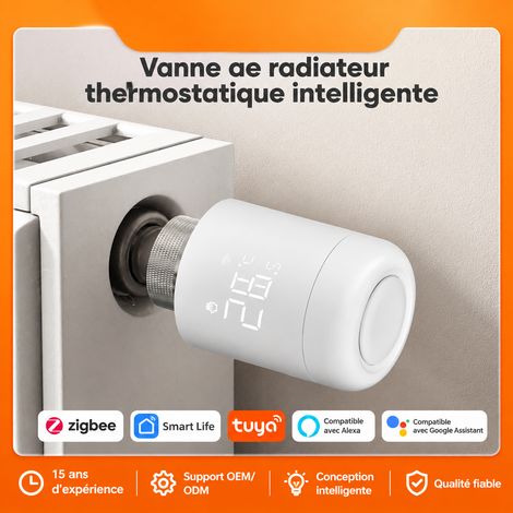 Vanne thermostatique connectée ZigBee pour radiateur TRV, écran LED, ABS blanc, contrôle par application, 11 × 9,2 × 6,3 cm, 308 g – Livraison gratuite (1/5)