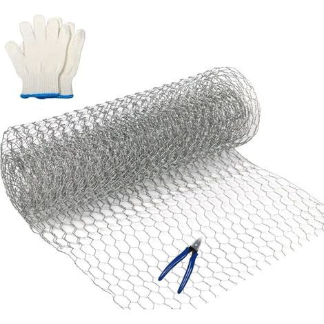 1 rouleau de grillage galvanisé léger pour la protection des travaux manuels et du jardin, avec coupe-fil et gants – 350 mm x 1 m. (1/5)