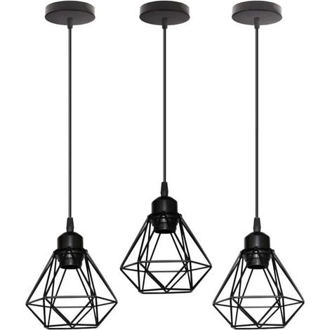 3PCS E27 Lampe Suspension Vintage Plafonnier Suspension en Forme Diamant (1/4)