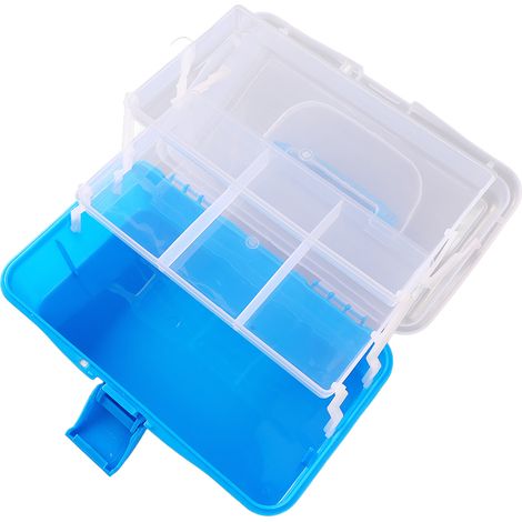 Boîte à outils pliable en plastique à trois compartiments avec poignée de transport, organisateur multifonctionnel adapté aux fournitures artistiques, aux accessoires de cosmétiques et plus encore. Bl (1/5)